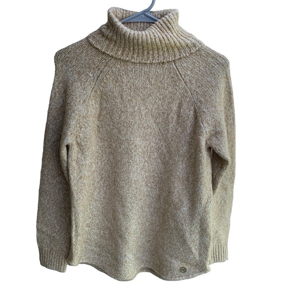 Michael Kors Light Brown Cotton Blend Woven Turtleneck - Picture 1 of 7